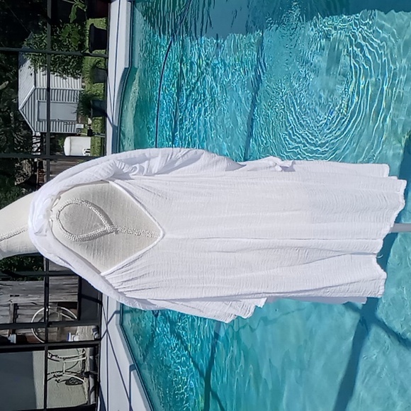 Rip Curl Ladies White Gauze Beach Cover Up/ Top Size Large Lace V-Neck - Picture 4 of 13